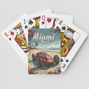 Miami Beach Vintage racing car Playing Cards