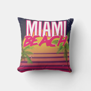 miami beach vintage travel poster cushion