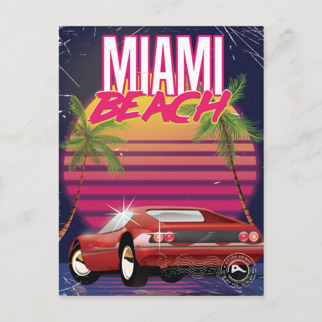 miami beach vintage travel poster postcard (Front)