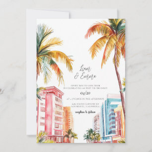 Miami Beach Watercolor Wedding Invitation