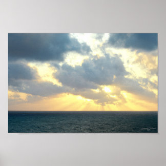 Miami Beach Yellow Sunrise Blue Ocean Landscape Poster