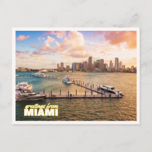 Miami Boats & Skyline at Sunset Photo Postcard