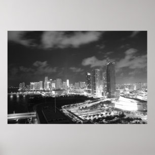 Miami by Night in Black and White Poster