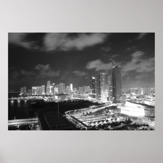 Miami by Night in Black and White Poster (Front)