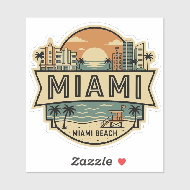 Miami City Florida Skyline Vintage Travel Badge (Sheet)