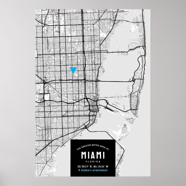 Miami City Map + Mark Your Location Poster (Front)