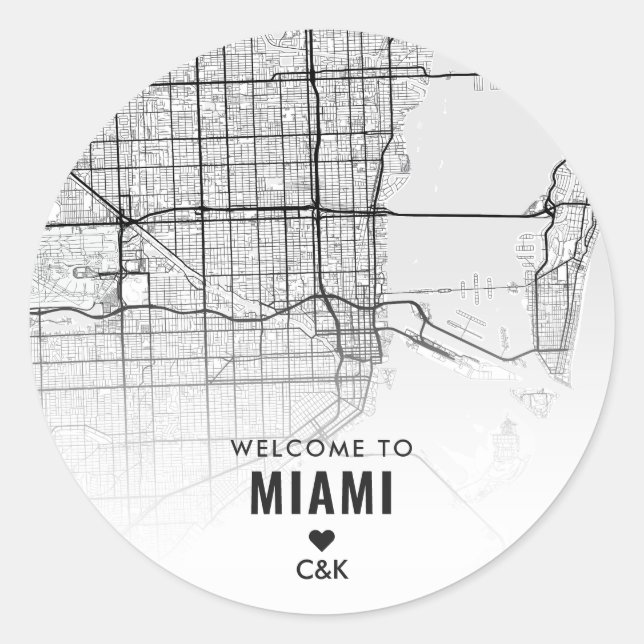 Miami City Map | Wedding Welcome Classic Round Sticker (Front)
