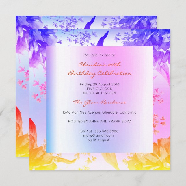 Miami Cobalt  Pink Floral Tropical Peony Birthday Invitation (Front/Back)