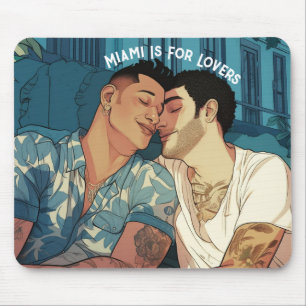 Miami Downtown Gay Men Cuddling Illustration Mouse Mat