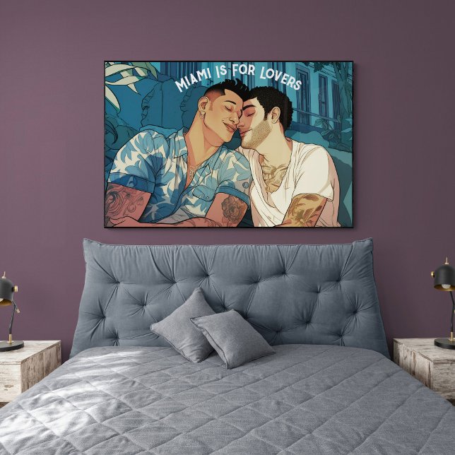 Miami Downtown Gay Men Cuddling Illustration Poster (Creator Uploaded)