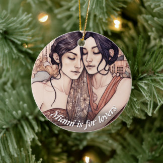 Miami Downtown Women Cuddling Lesbians Drawing Ceramic Tree Decoration