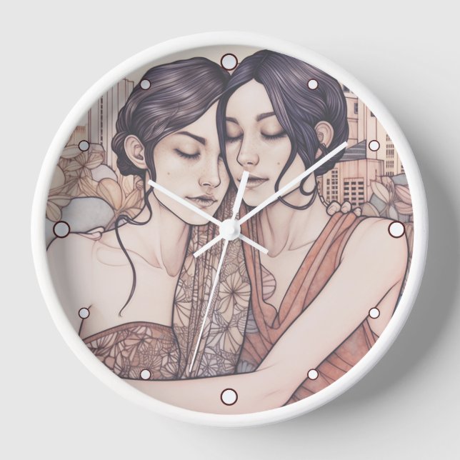 Miami Downtown Women Cuddling Lesbians Drawing Clock (Front)