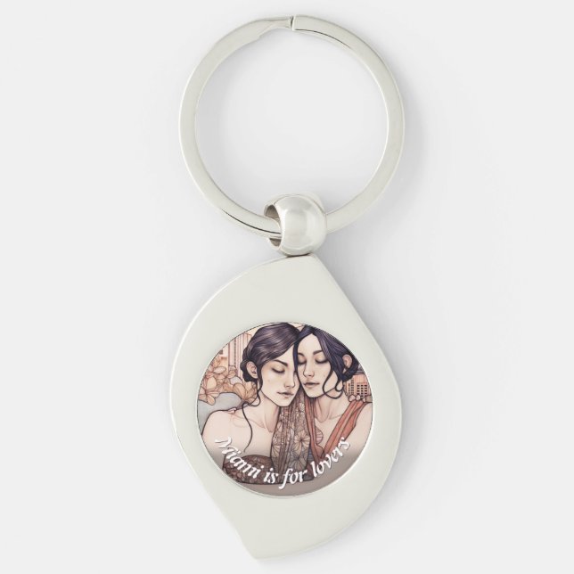 Miami Downtown Women Cuddling Lesbians Drawing Key Ring (Front)