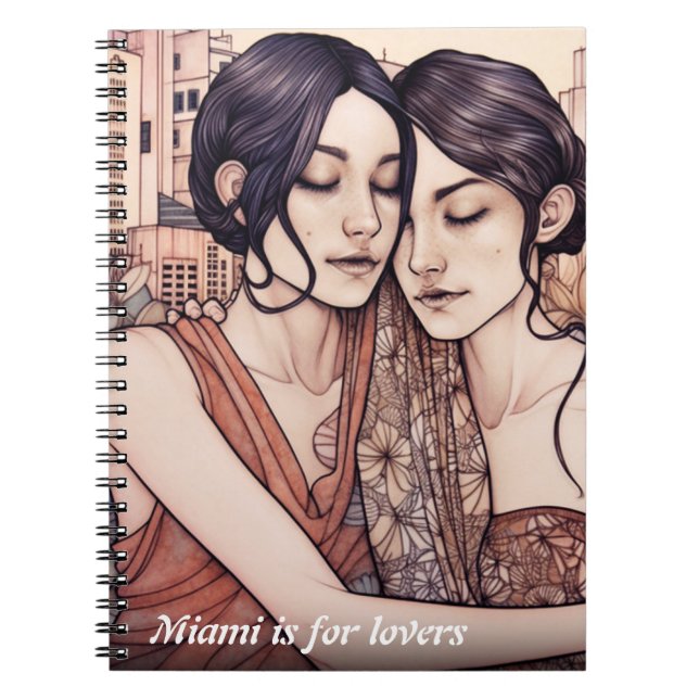 Miami Downtown Women Cuddling Lesbians Drawing Notebook (Front)