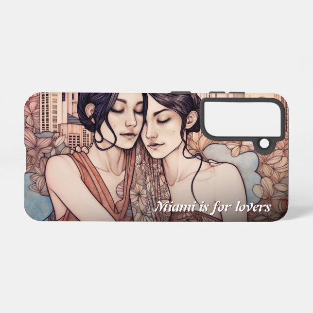 Miami Downtown Women Cuddling Lesbians Drawing Samsung Galaxy S21 Case (Back Horizontal)