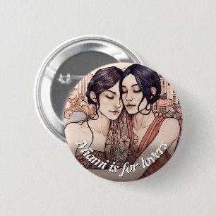 Miami Downtown Women Cuddling LGBT Drawing 6 Cm Round Badge