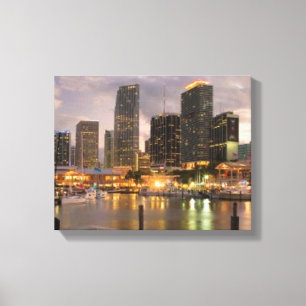 Miami financial skyline at dusk canvas print