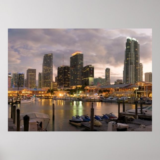 Miami financial skyline at dusk poster (Front)