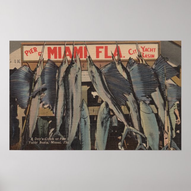 Miami, FL - View of Pier 5 City Yacht Club w/ Poster (Front)