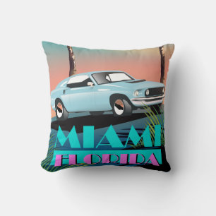 Miami Florida 1980s travel poster Cushion
