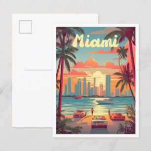 Miami Florida Art Vintage Travel Illustration Postcard