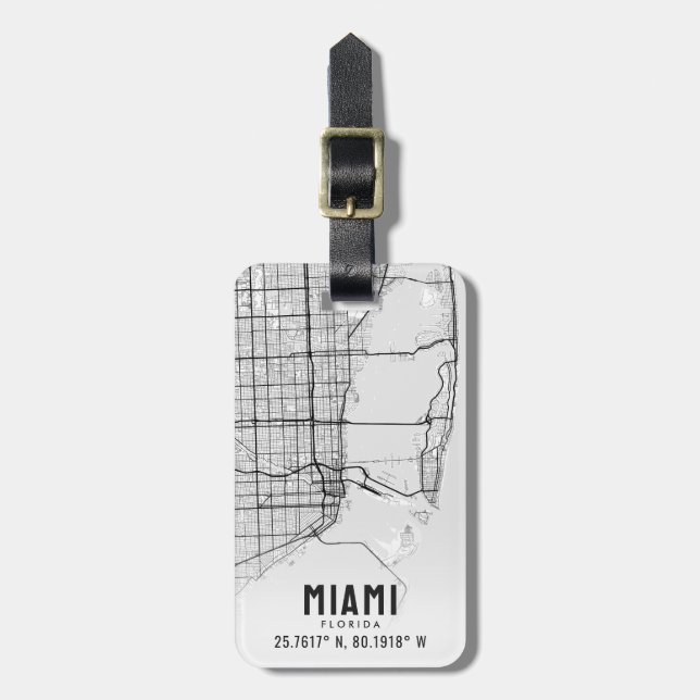 Miami, Florida City Map Topography Luggage Tag (Front Vertical)