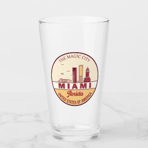 Miami Florida City Skyline Emblem Glass