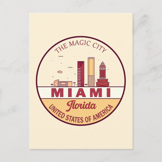 Miami Florida City Skyline Emblem Postcard (Front)