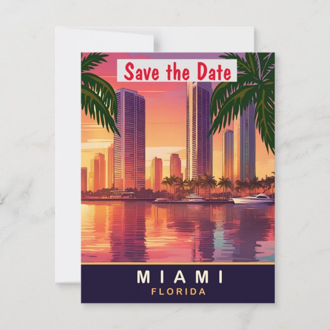 Miami Florida Coastal Skyline Wedding Save The Date (Front)