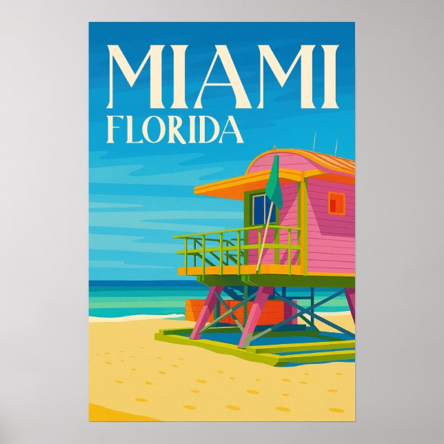 Miami Florida Colourful Beach Travel  Poster (Front)