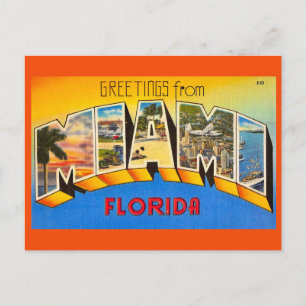 Miami Florida Colourful Retro Greeting Postcard