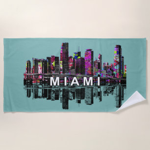 Miami, Florida covered in graffiti Beach Towel
