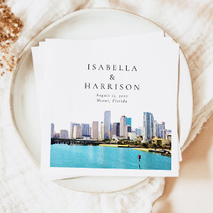 MIAMI Florida Destination Travel Skyline Wedding Napkin