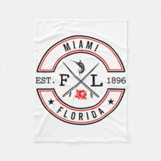 Miami Florida Fl Retro Surfer Beach Front And Ck  Fleece Blanket