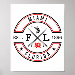 Miami Florida Fl Retro Surfer Beach Front And Ck Poster