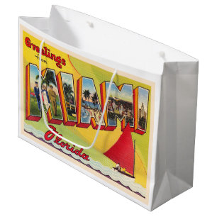 Miami Florida FL Vintage Large Letter Postcard Large Gift Bag