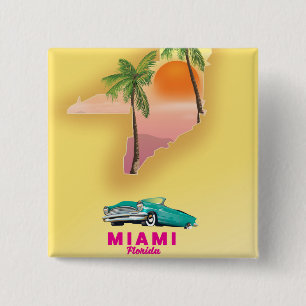 Miami Florida illustrated map poster 15 Cm Square Badge