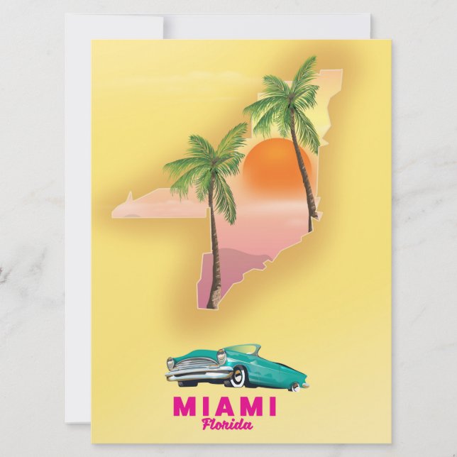 Miami Florida illustrated map poster Invitation (Front)