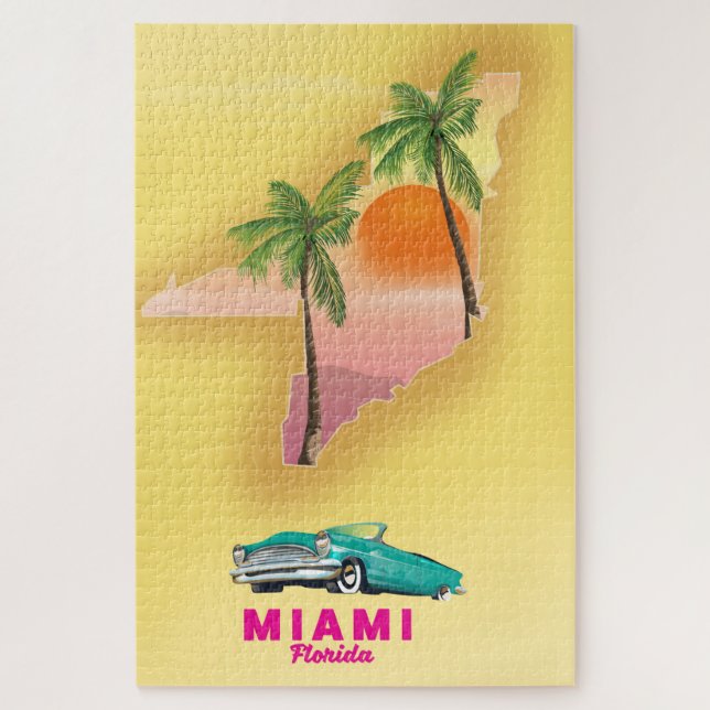 Miami Florida illustrated map poster Jigsaw Puzzle (Vertical)
