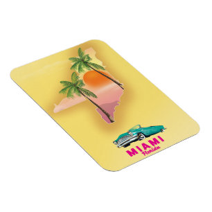 Miami Florida illustrated map poster Magnet