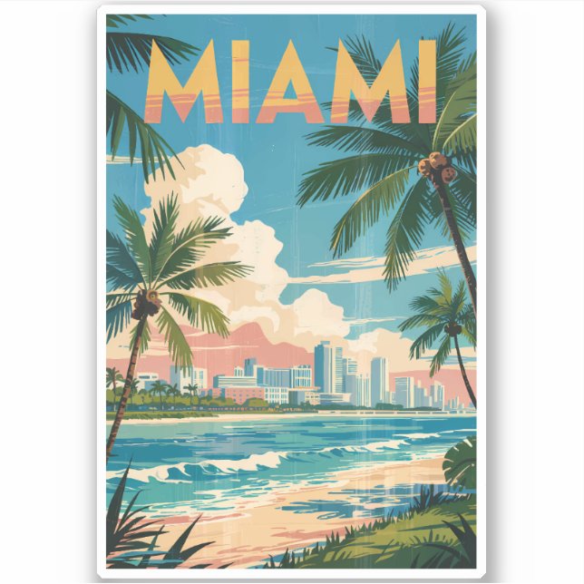 Miami Florida Illustration Travel Art Vintage (Front)