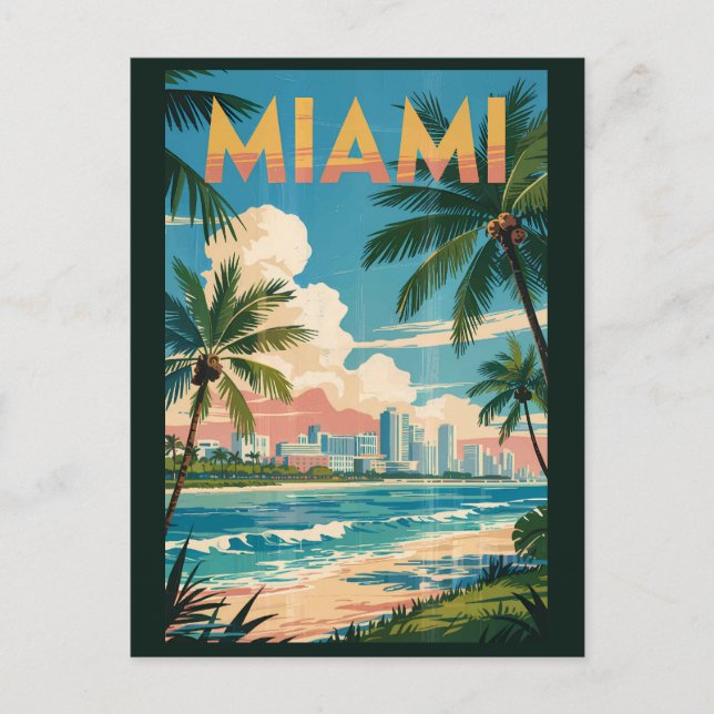 Miami Florida Illustration Travel Art Vintage Postcard (Front)
