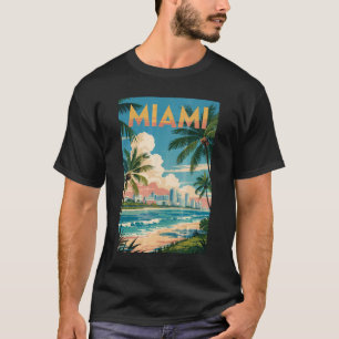 Miami Florida Illustration Travel Art Vintage T-Shirt
