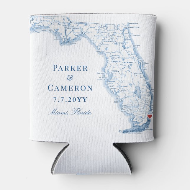 Miami Florida Map Elegant Wedding Favour Drink Can Cooler (Front)