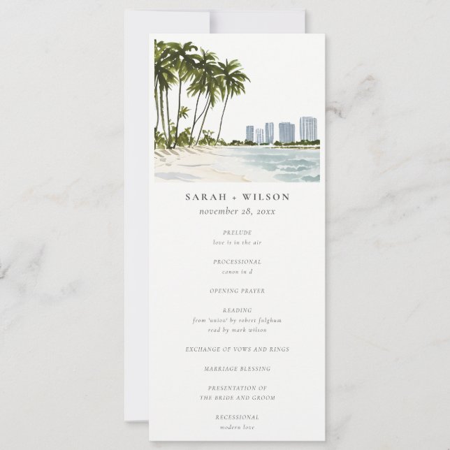 Miami Florida Palm Landscape Wedding Program Invitation (Front)