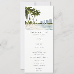 Miami Florida Palm Landscape Wedding Program Invitation