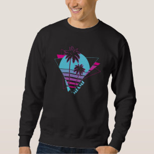 Miami Florida Retro 1980s Palm Trees Vaporwave Bea Sweatshirt