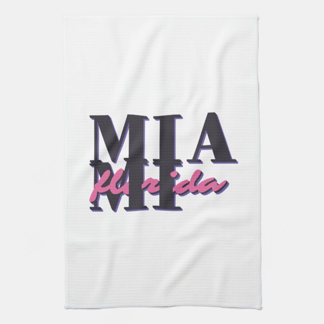 Miami Florida – Retro Bold Typography Graphic Tea Towel (Vertical)