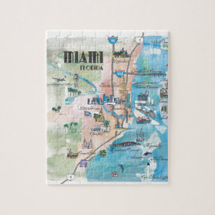 Miami Florida Retro Map Jigsaw Puzzle