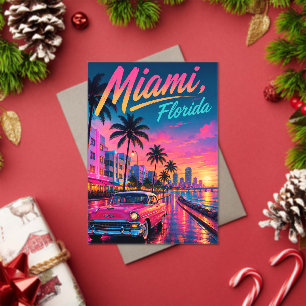 Miami Florida Retro Neon Sunset Travel Acrylic Invitations